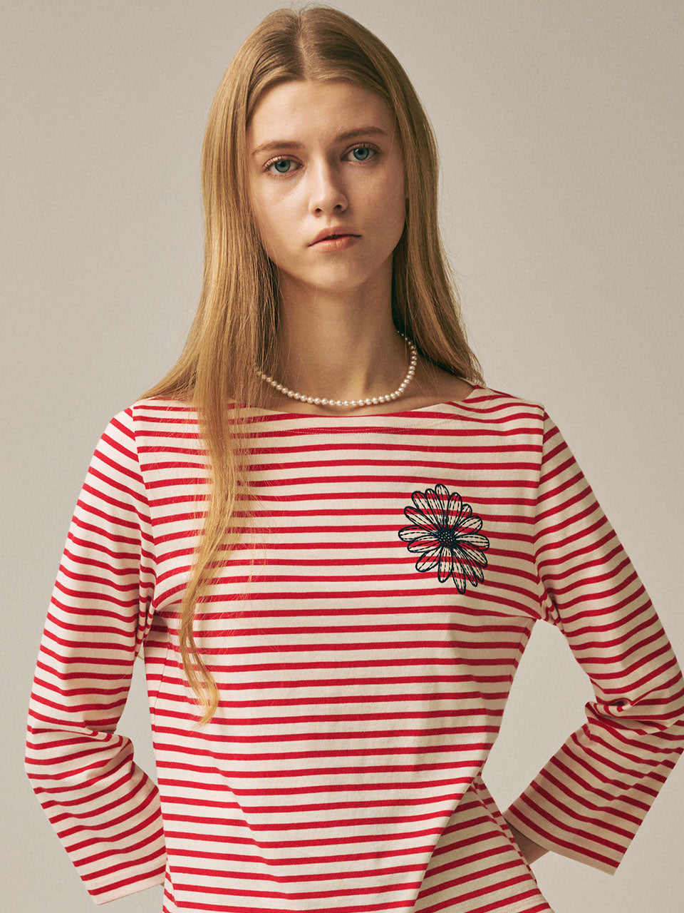 Mardi Mercredi - Slim Tshirt 3/4 Sleeve Stripe (Red Navy) product image 1 | TRAB K-Fashion Australia