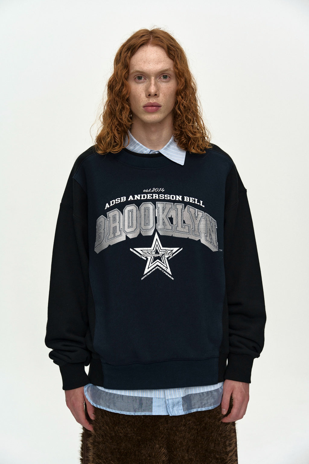 Andersson Bell - Unisex Arch Logo Layered Sweatshirt (Black/Navy) product image 1 | TRAB K-Fashion Australia