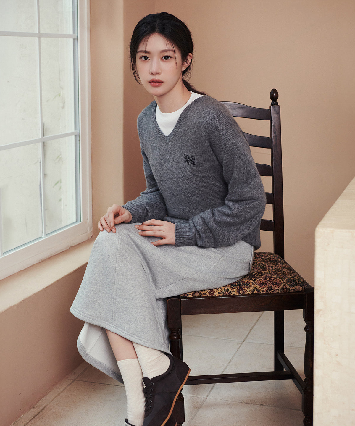 Marithe & Francois Girbaud - Classic Logo Long Sweat Skirt (Heather Gray) product image 2 | TRAB K-Fashion Australia