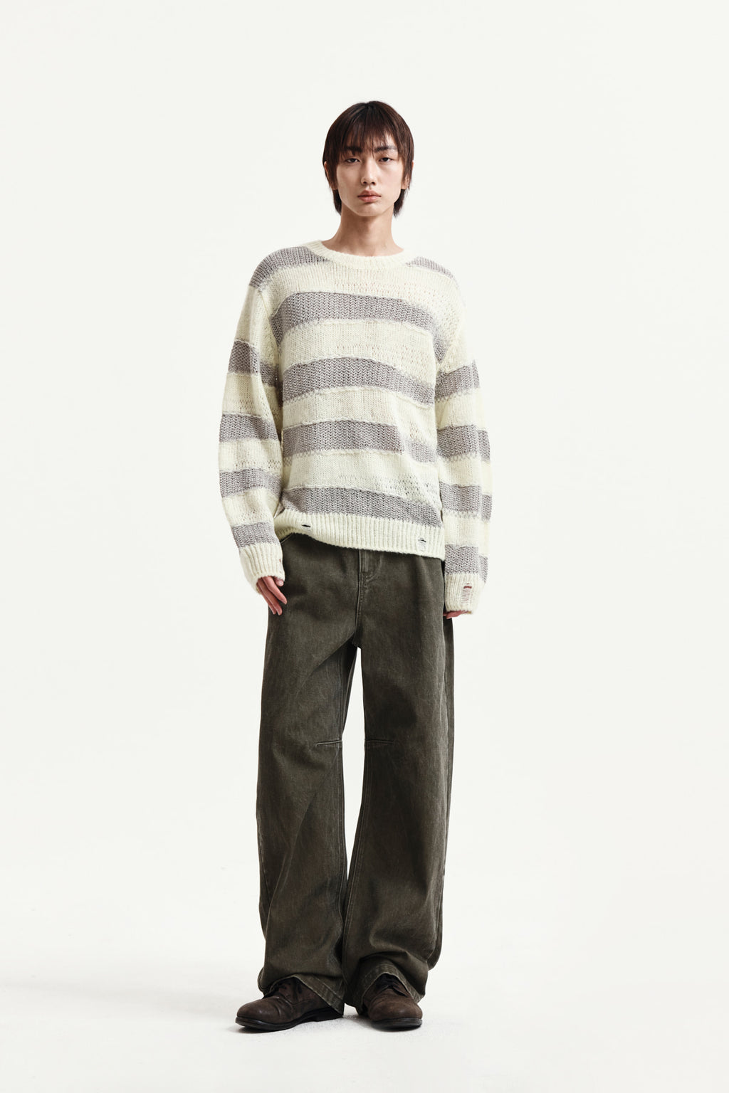 Matin Kim - Texture Block Stripe Knit Pullover (Light Yellow) product image 13 | TRAB K-Fashion Australia