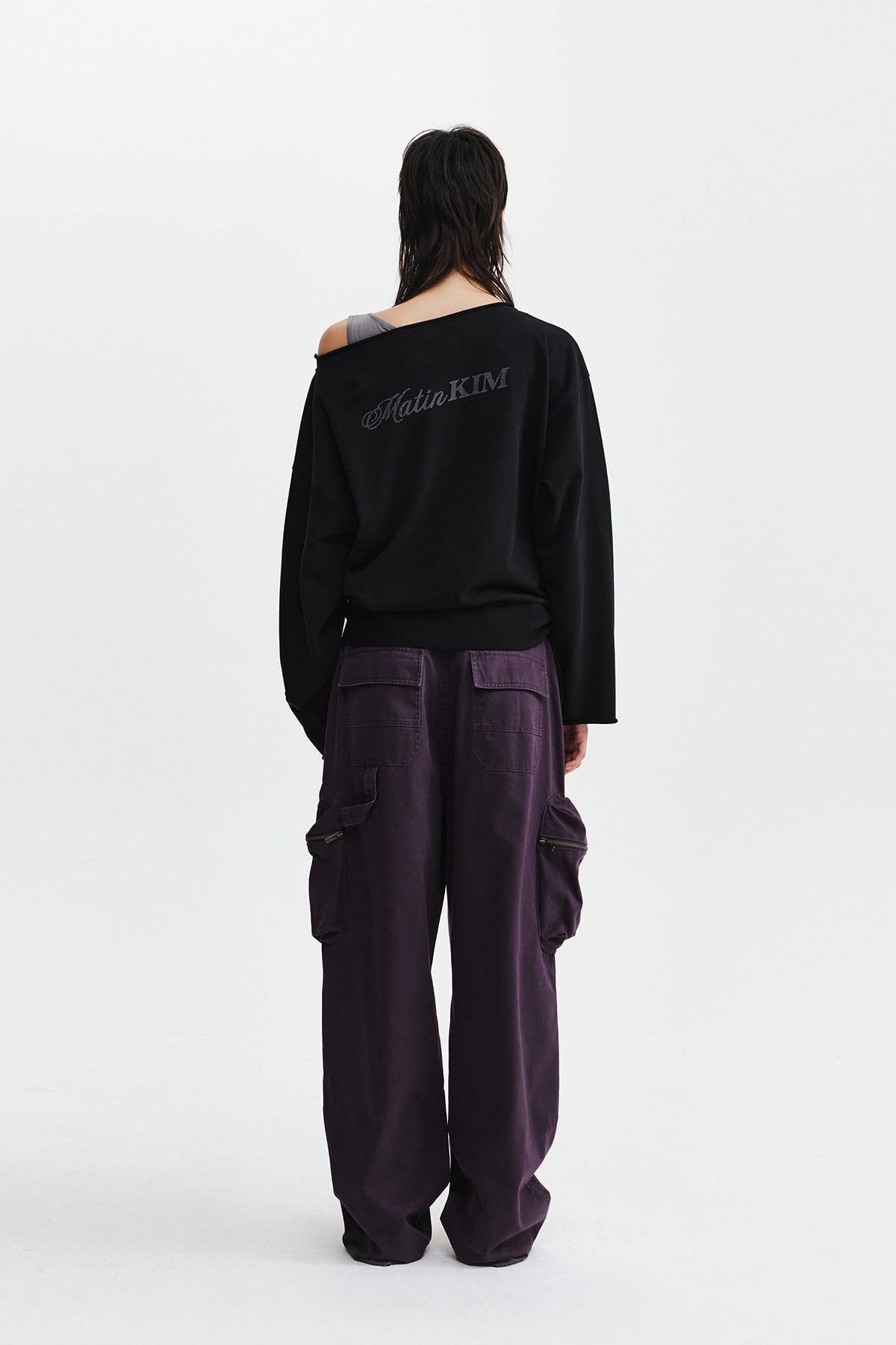 Matin Kim - Back Logo Raw Cut Boat Neck Top (Black) product image 8 | TRAB K-Fashion Australia