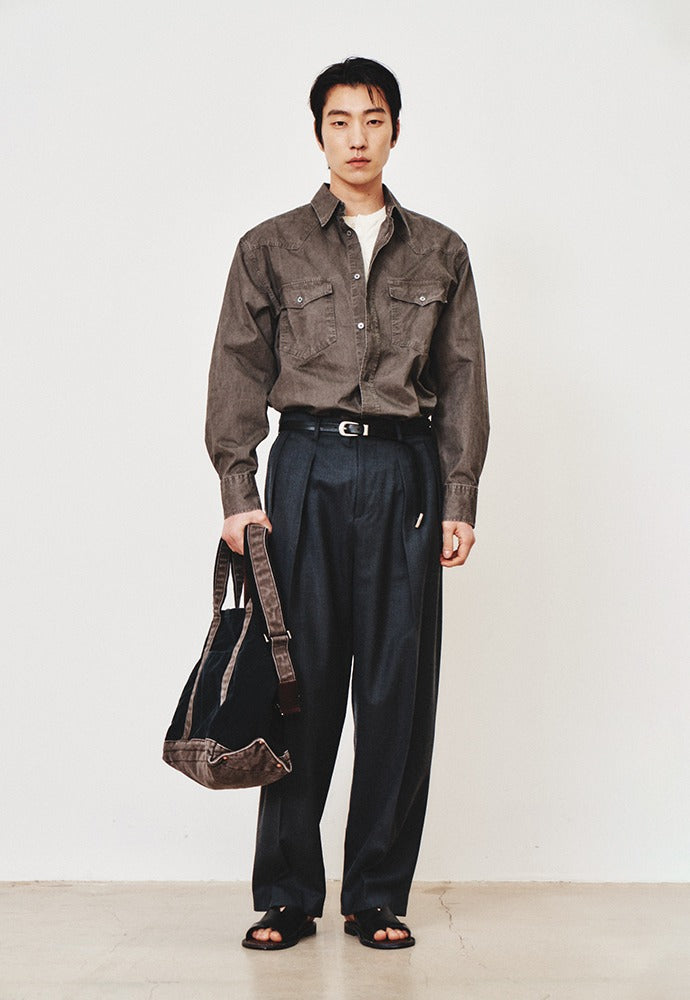 Art if acts - Washed Western Shirt (Moss Grey) product image 1 | TRAB K-Fashion Australia