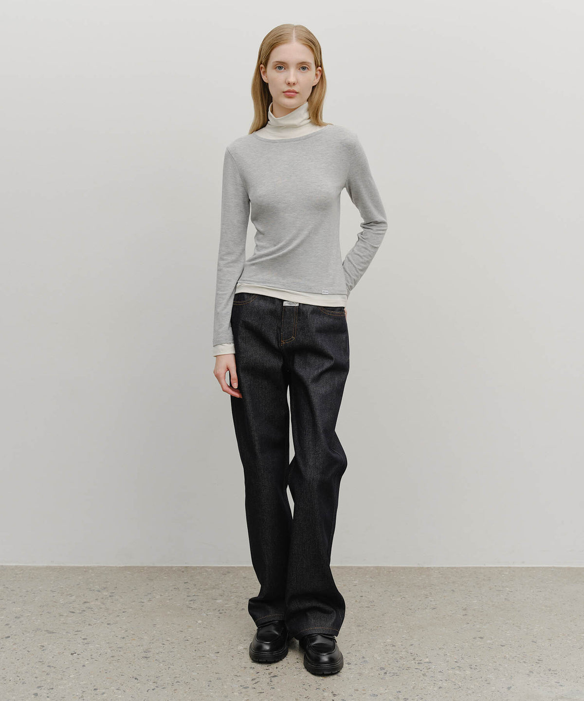 Marithe & Francois Girbaud - Layered Turtle Neck Long Sleeve (Heather Gray) product image 5 | TRAB K-Fashion Australia