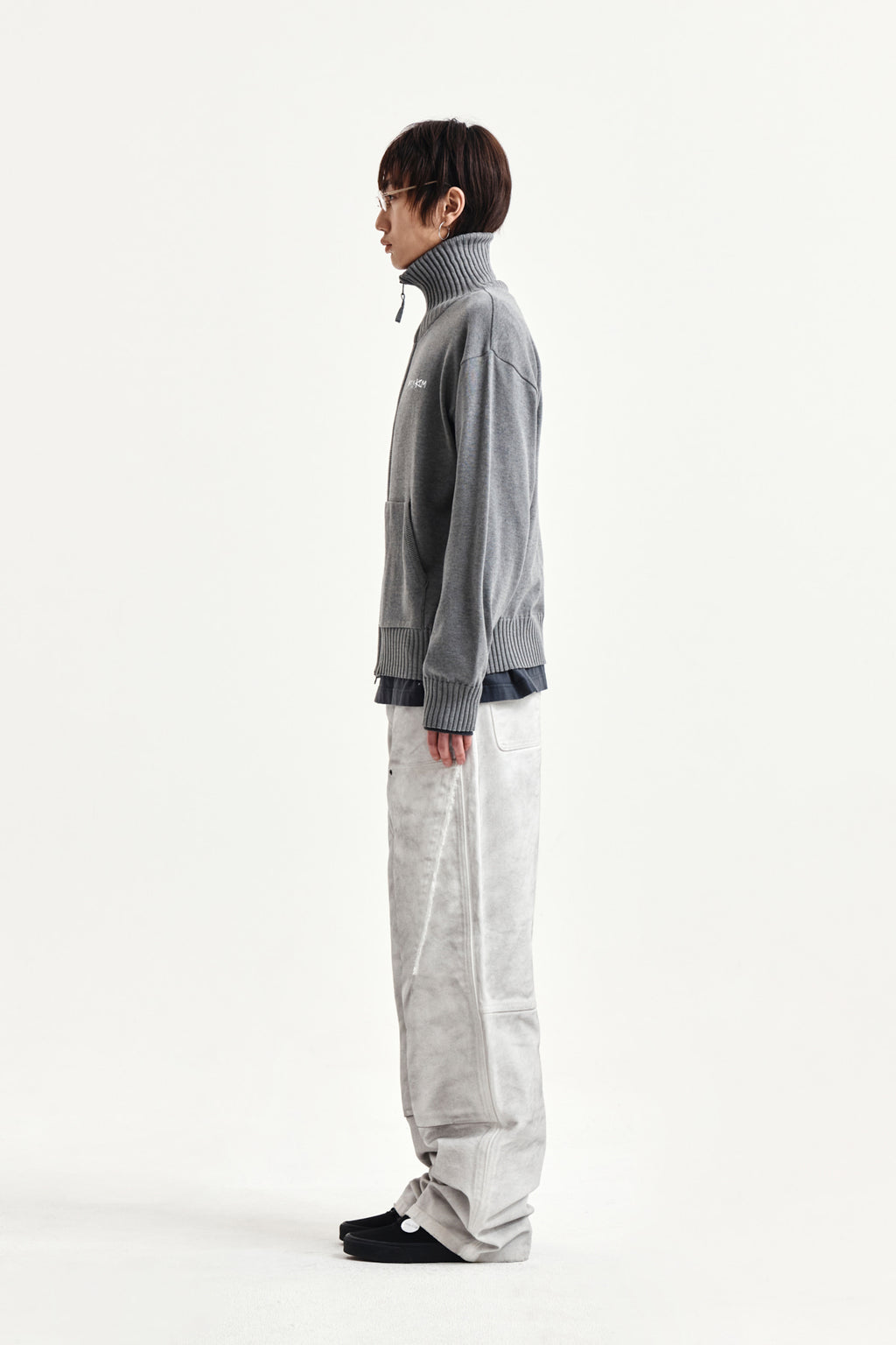 Matin Kim - High Neck Embroidered Logo Zip Up (Grey) product image 6 | TRAB K-Fashion Australia