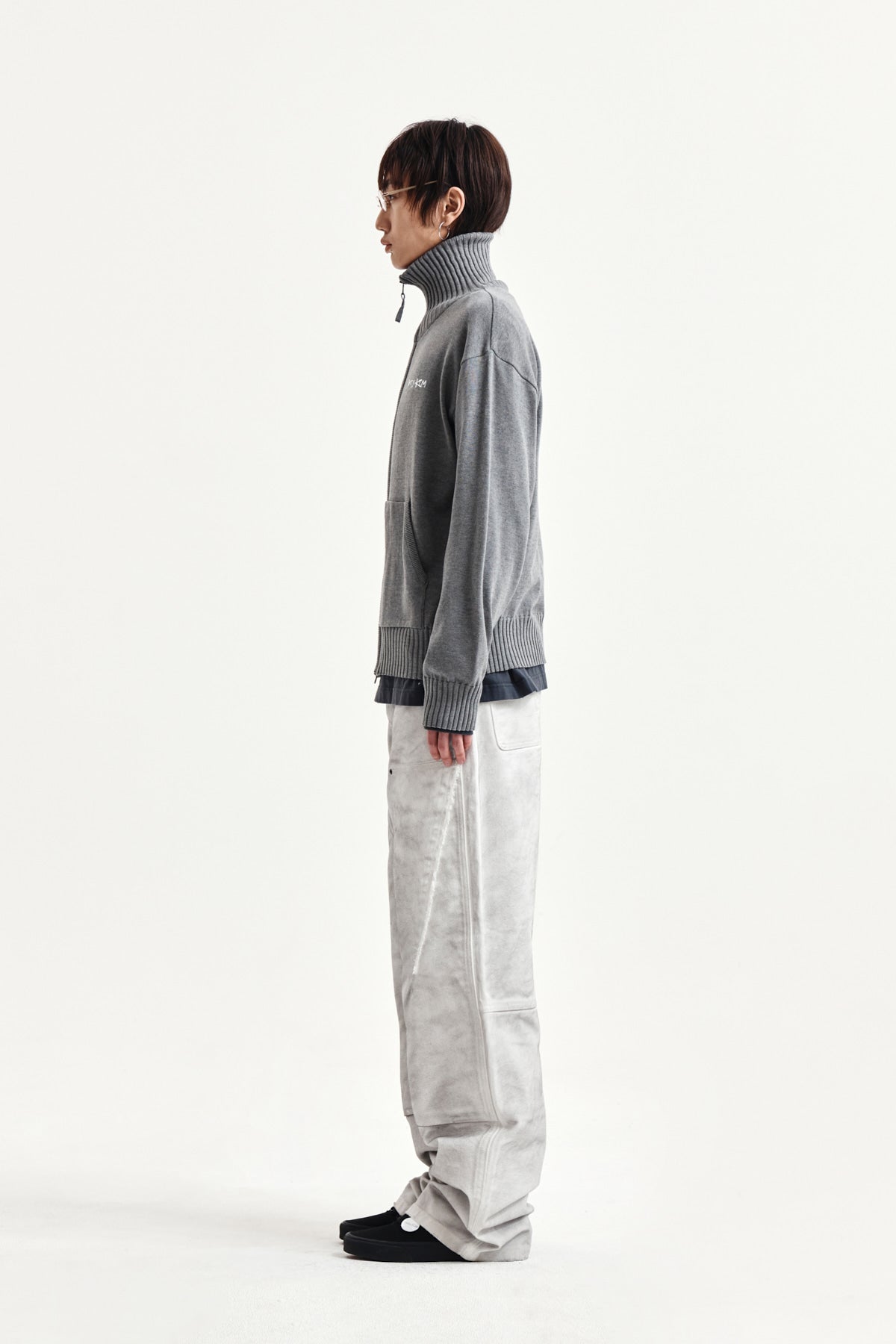Matin Kim - High Neck Embroidered Logo Zip Up (Grey) product image 6 | TRAB K-Fashion Australia