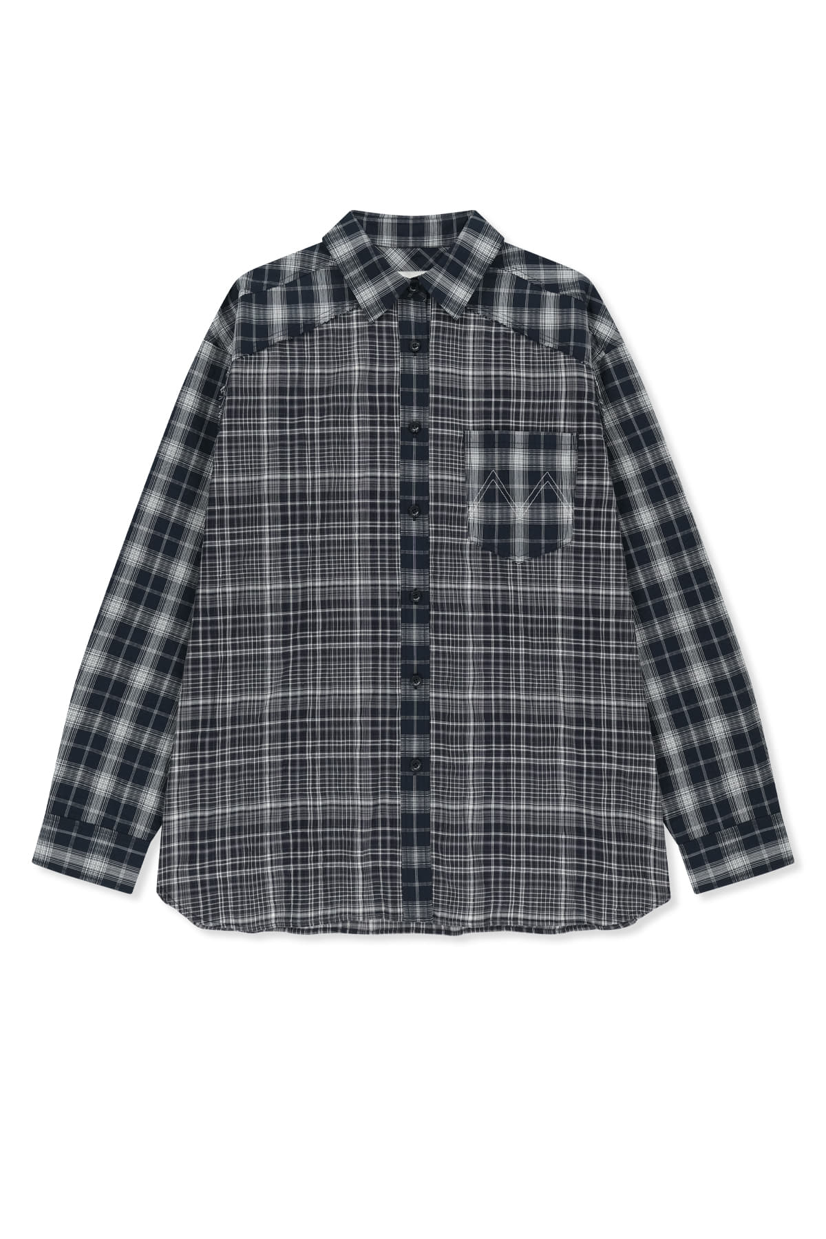 Matin Kim - Mixed Check Over Fit Shirt (Navy) product image 2 | TRAB K-Fashion Australia