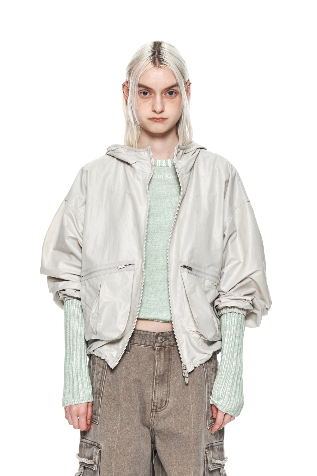 Matin Kim - Pocket Hoody Nylon Jumper (Ivory) product image 5 | TRAB K-Fashion Australia