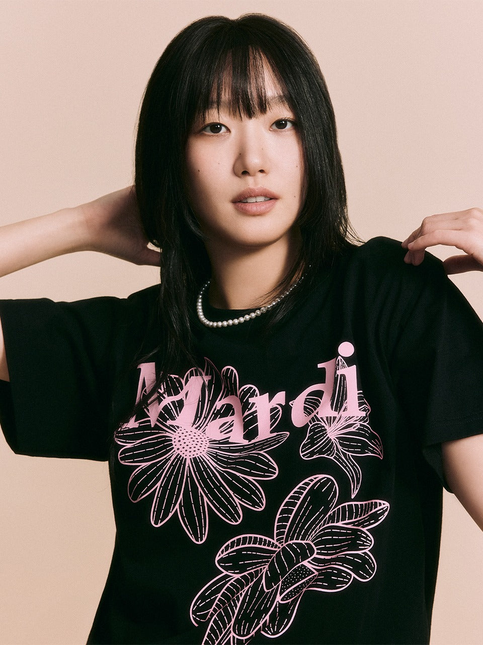 Mardi Mercredi - Tshirt Triple Flower (Black Pink) product image 1 | TRAB K-Fashion Australia