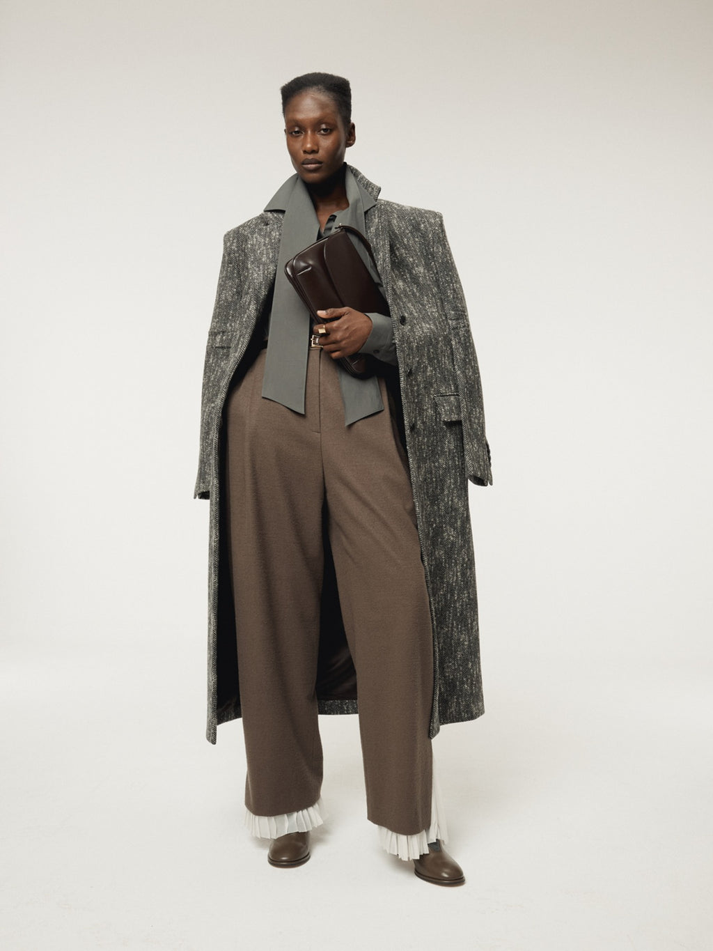 Recto - Pleats Layered Wool Pants (Greyish Khaki) product image 1 | TRAB K-Fashion Australia