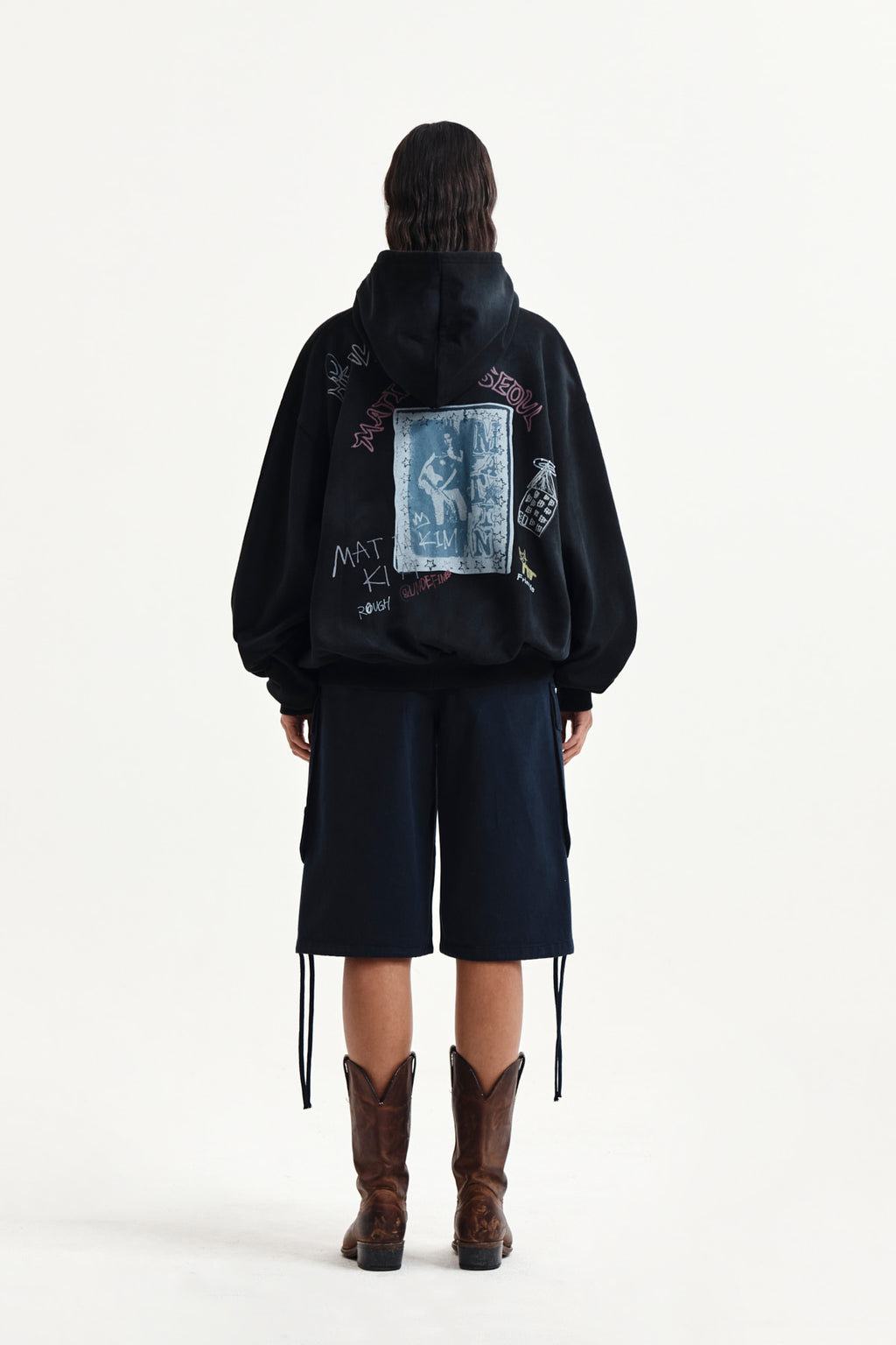 Matin Kim - Vintage Washed Graffiti Hoody Zip Up (Black) product image 7 | TRAB K-Fashion Australia
