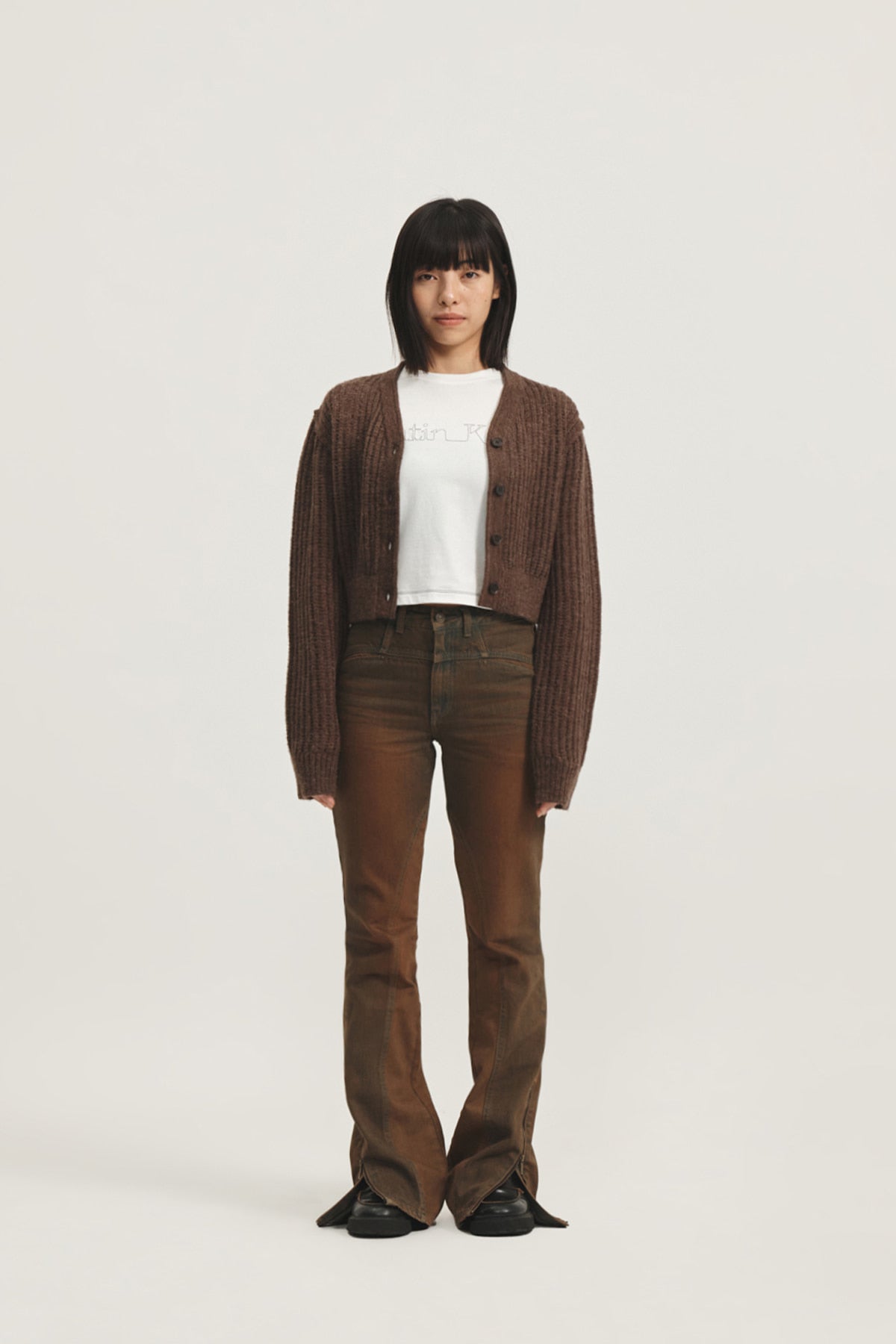 Matin Kim - Peaches Zipper Detail Boots Cut Denim Pants (Brown) product image 7 | TRAB K-Fashion Australia
