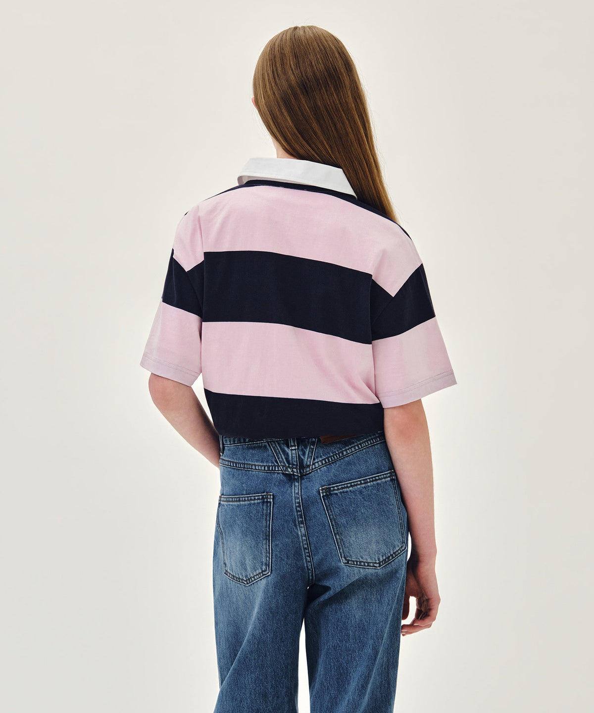 Marithe & Francois Girbaud - Small Classic Logo Rugby Stripe Oversized Collar Tee (Pink) product image 3 | TRAB K-Fashion Australia