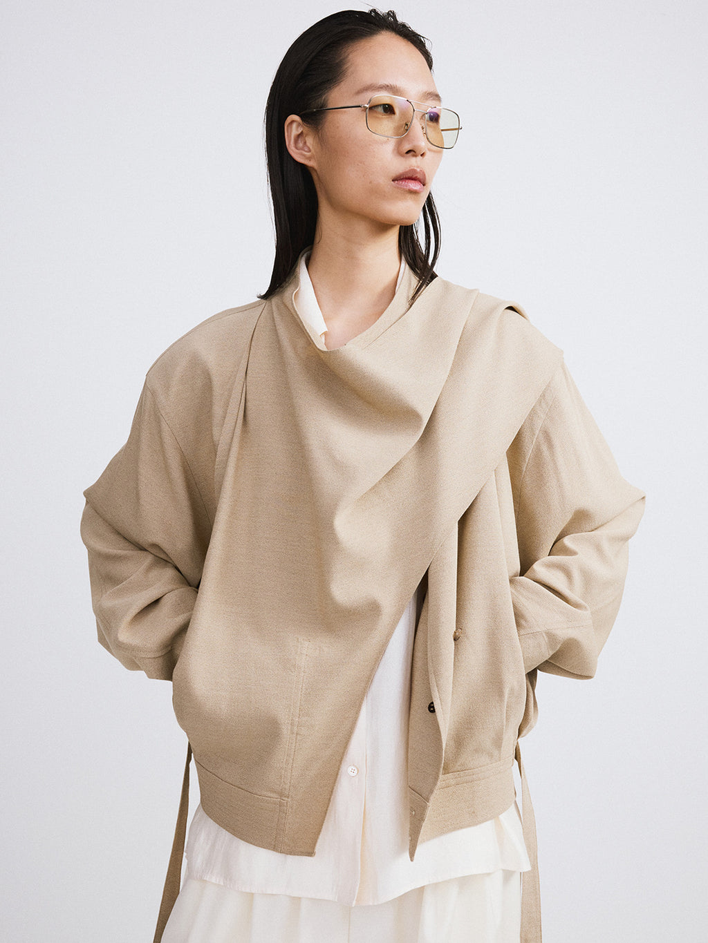 Recto - Draped Scarf Detail Jumper (Sand Beige) product image 3 | TRAB K-Fashion Australia