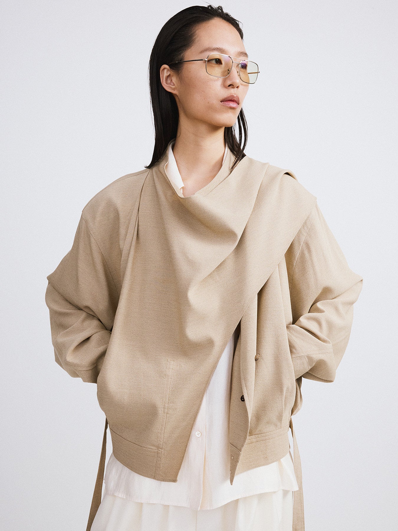 Recto - Draped Scarf Detail Jumper (Sand Beige) product image 3 | TRAB K-Fashion Australia
