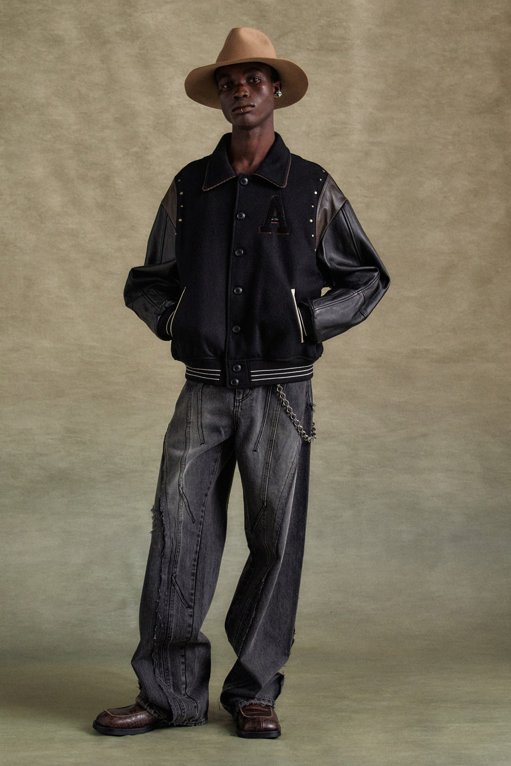 Andersson Bell - A Patch Wool & Leather Varsity Jacket (Black) product image 5 | TRAB K-Fashion Australia