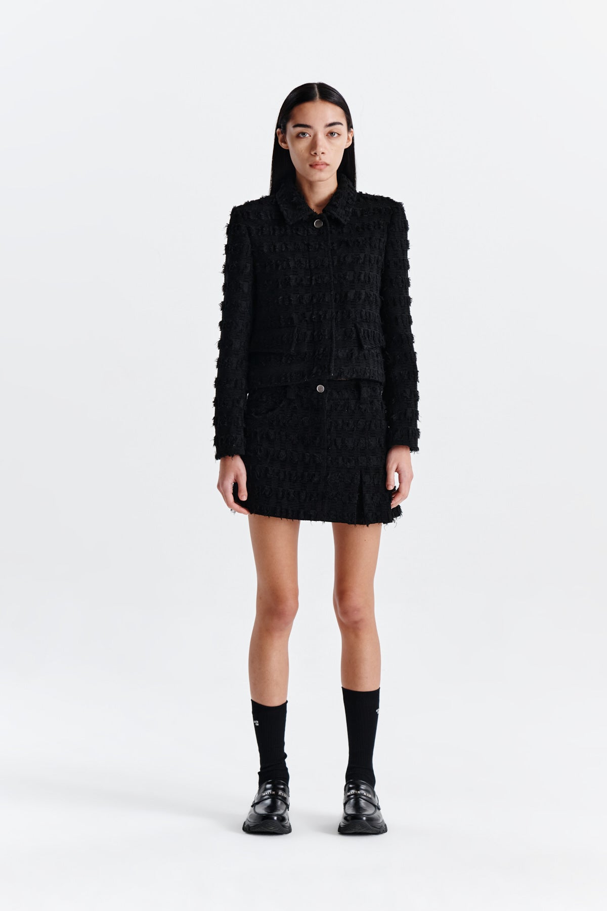 Matin Kim - Pleats Mixed Tweed Mini Skirt (Black) product image 5 | TRAB K-Fashion Australia
