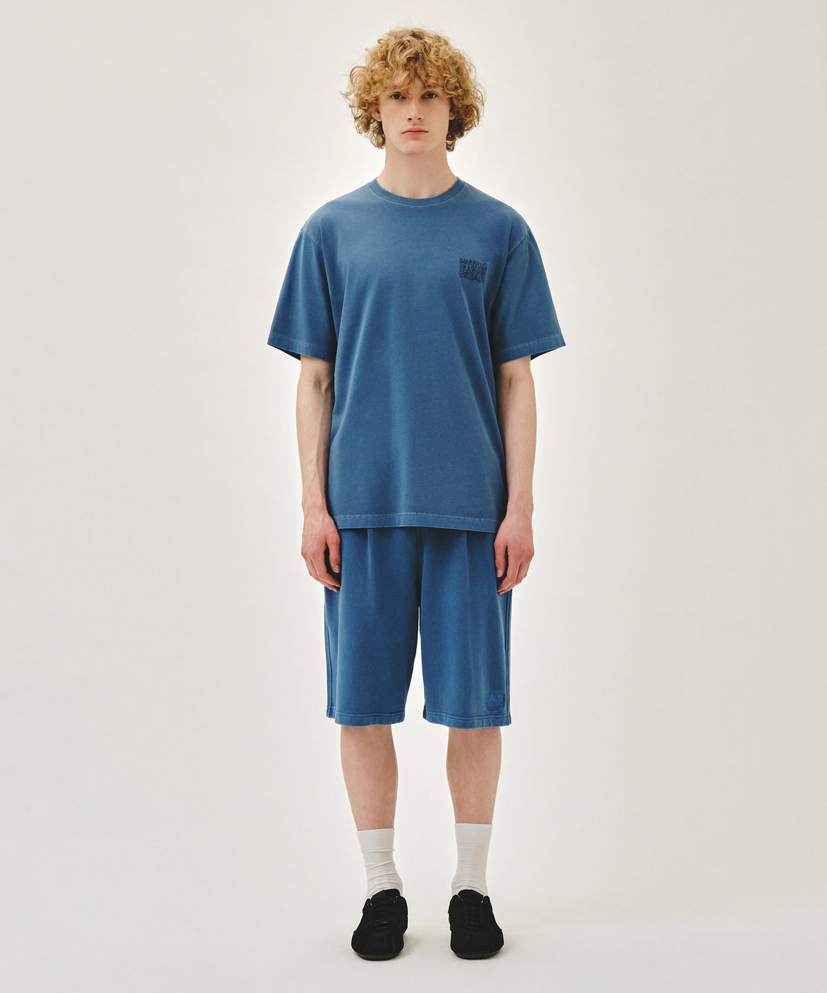 Marithe & Francois Girbaud - Outline Classic Logo Dyeing Bermuda Sweat Shorts (Blue) product image 3 | TRAB K-Fashion Australia