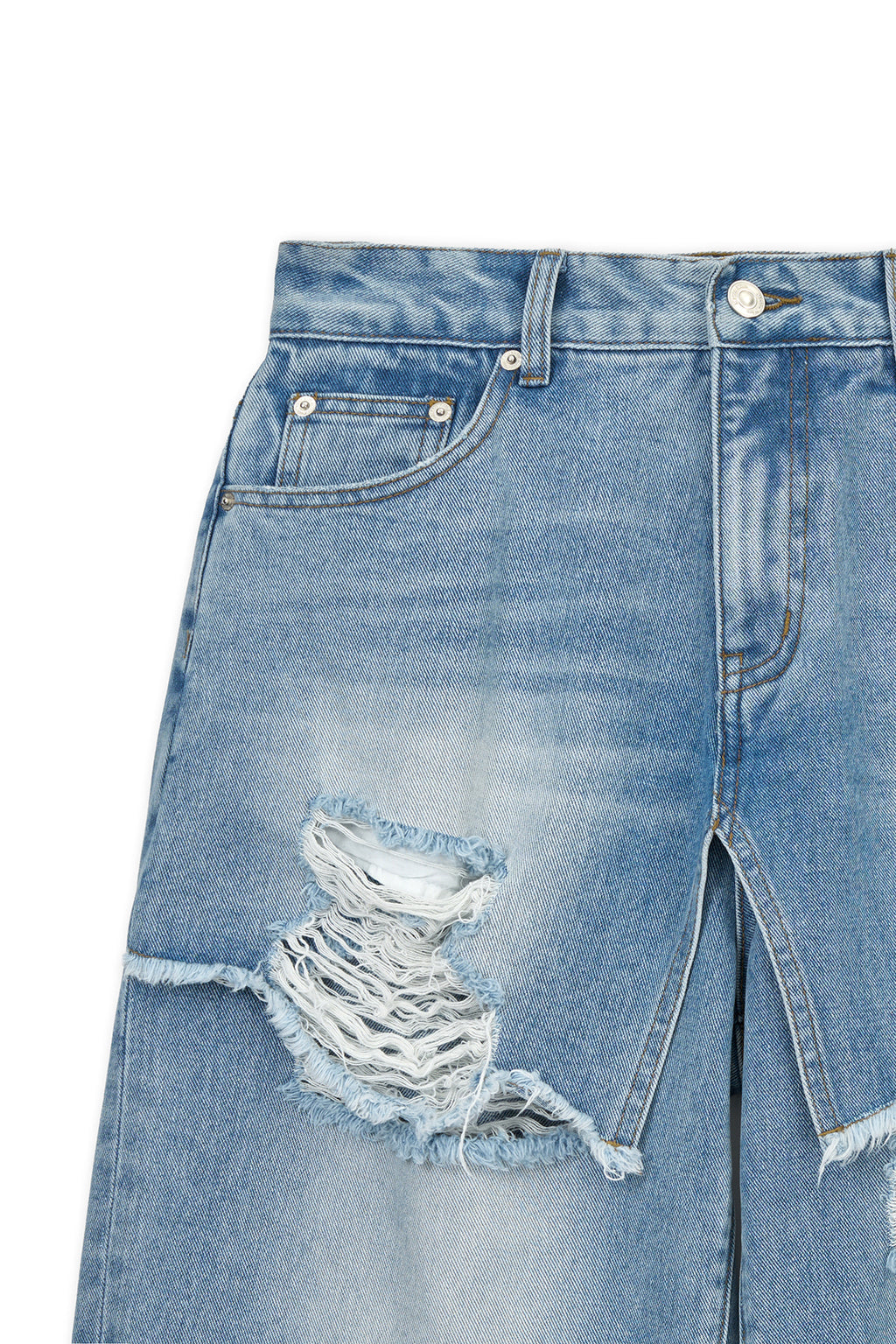 Matin Kim - Front Layered Distressed Denim Pants (Blue) product image 3 | TRAB K-Fashion Australia