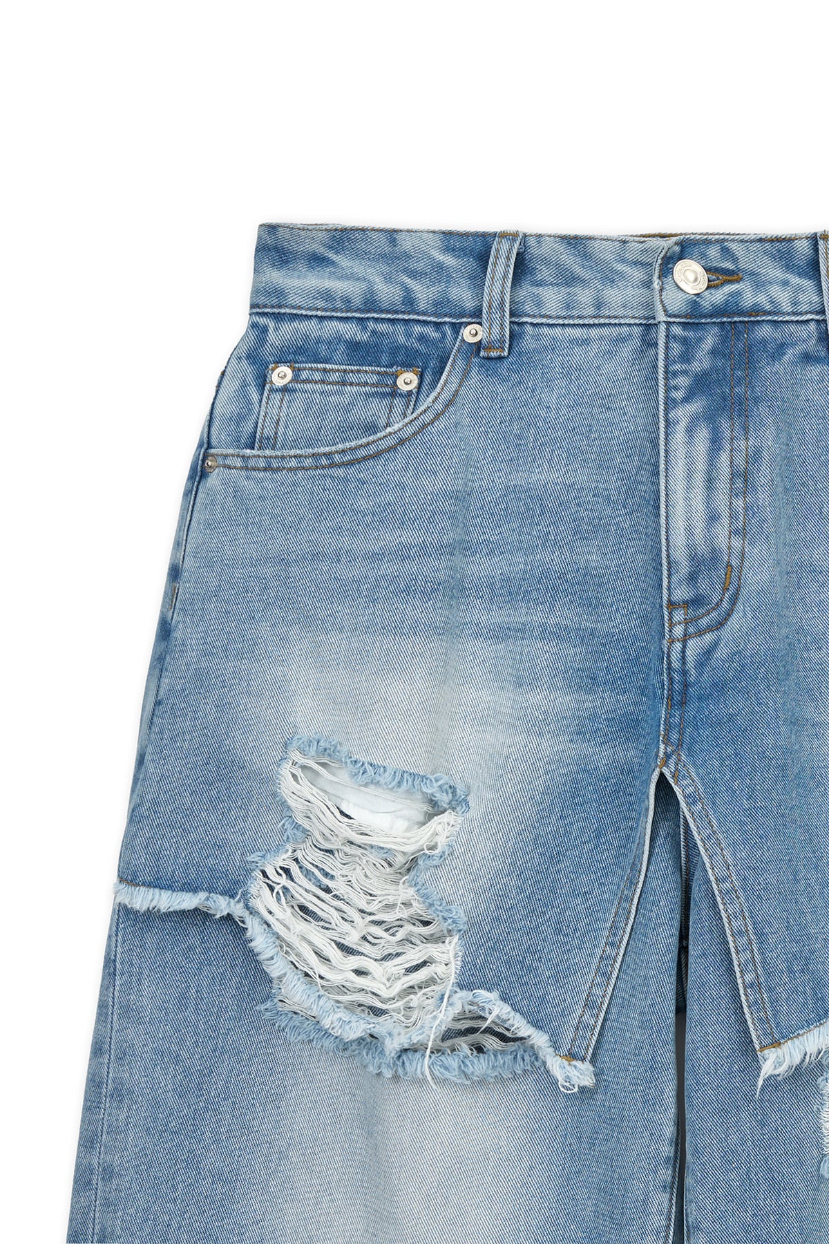 Matin Kim - Front Layered Distressed Denim Pants (Blue) product image 3 | TRAB K-Fashion Australia