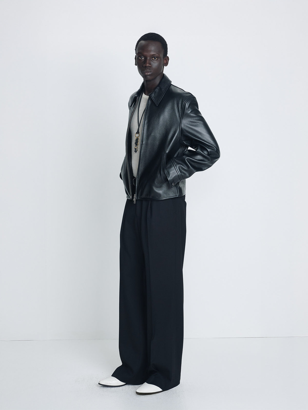 Tonywack - Cow Leather Buckle Zip Jacket (Black) product image 1 | TRAB K-Fashion Australia