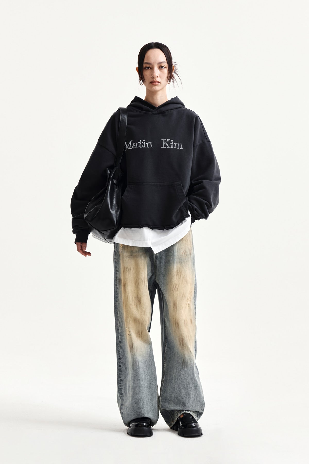 Matin Kim - Raw Edge Hem Sweat Hoody (Charcoal) product image 8 | TRAB K-Fashion Australia