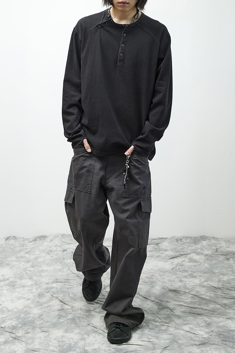 Hatchingroom - Double Henley Neck Tee Bleached (Black) product image 11 | TRAB K-Fashion Australia