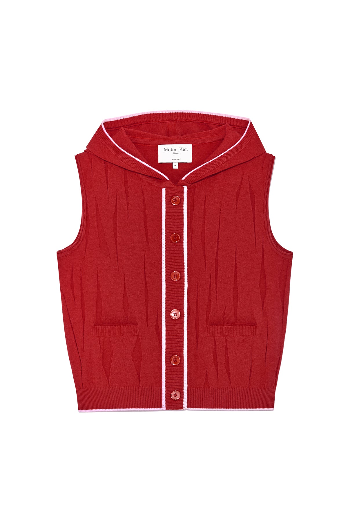 Matin Kim - Wrinkle Hoody Button Knit Vest (Red) product image 1 | TRAB K-Fashion Australia