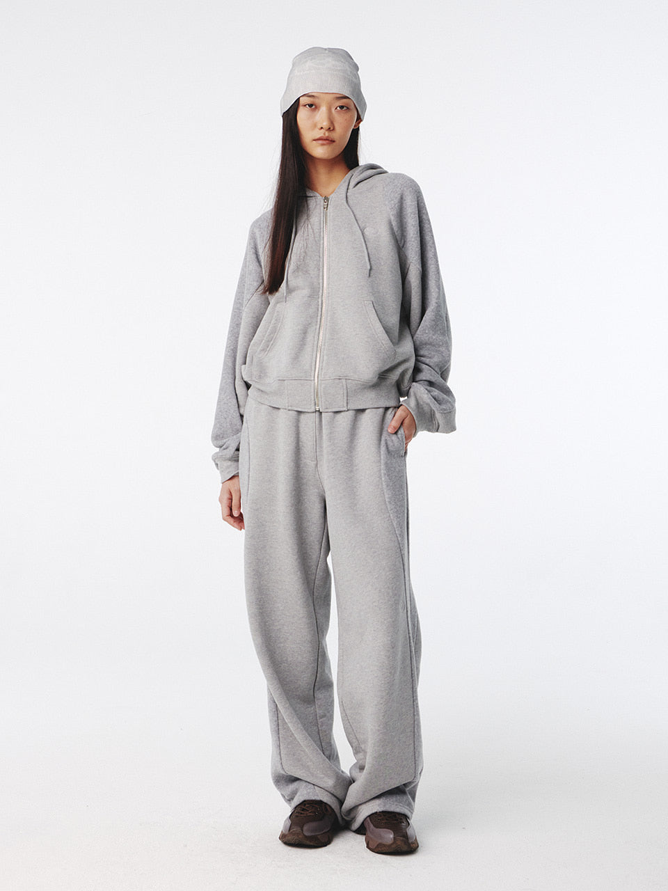 Kijun - Flow Zip-Up Hoodie (Melange Grey) product image 3 | TRAB K-Fashion Australia