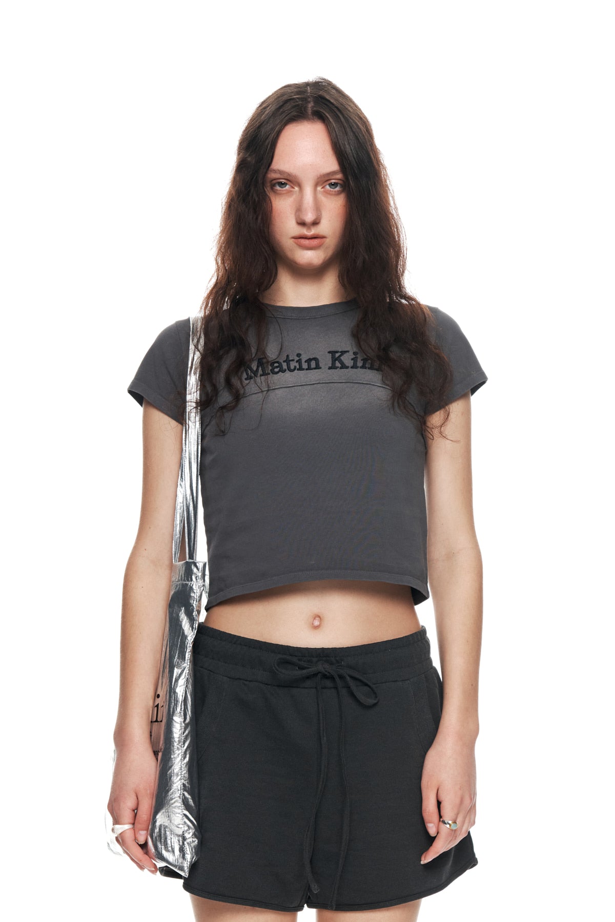 Matin Kim - Pigment Cut Out Logo Crop Top (Charcoal) product image 10 | TRAB K-Fashion Australia