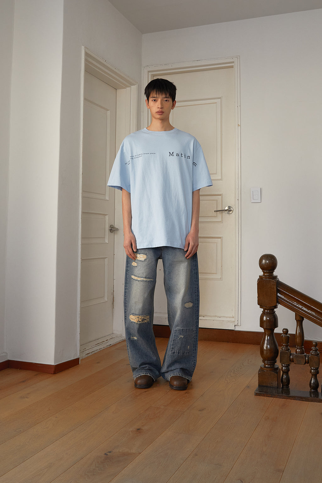 Matin Kim - Half Text Logo Top (Sky) product image 6 | TRAB K-Fashion Australia