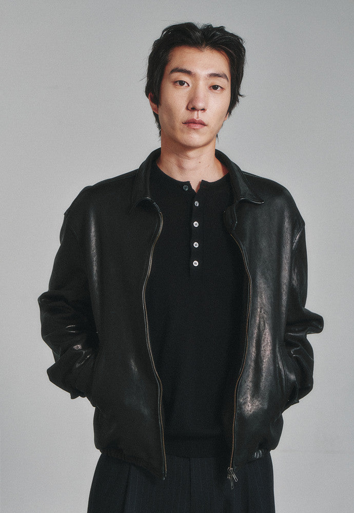 Art if acts - Washed Vegetable Leather Swing Jacket (Black) product image 6 | TRAB K-Fashion Australia