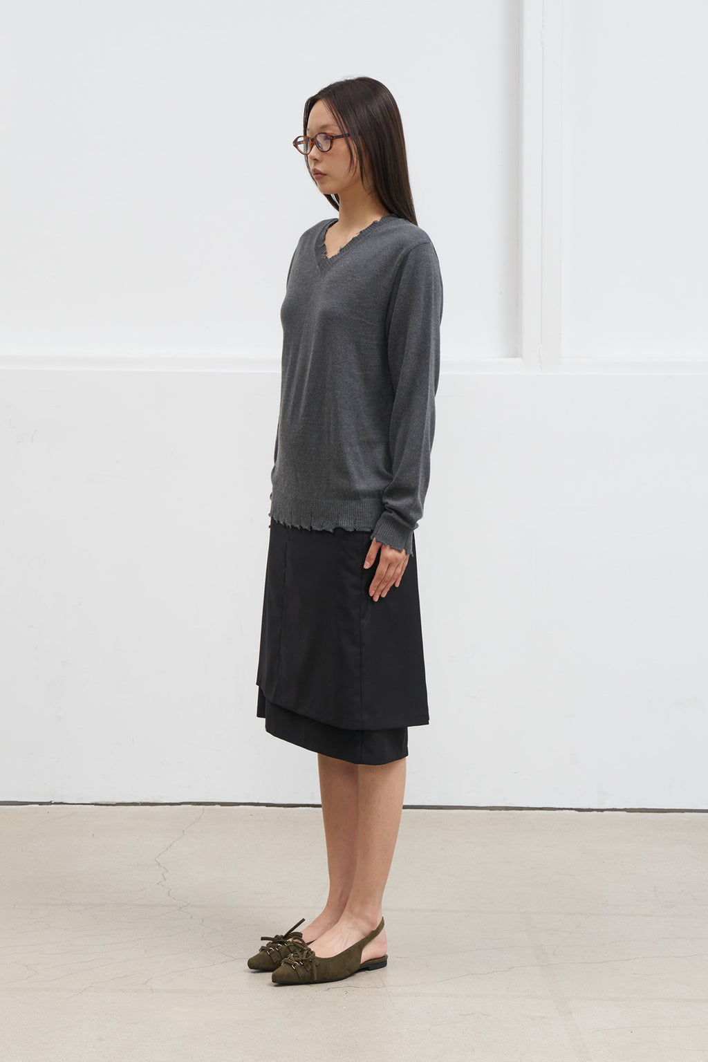 Deinet - Raw Edge Layered Midi Skirt (Black) product image 2 | TRAB K-Fashion Australia
