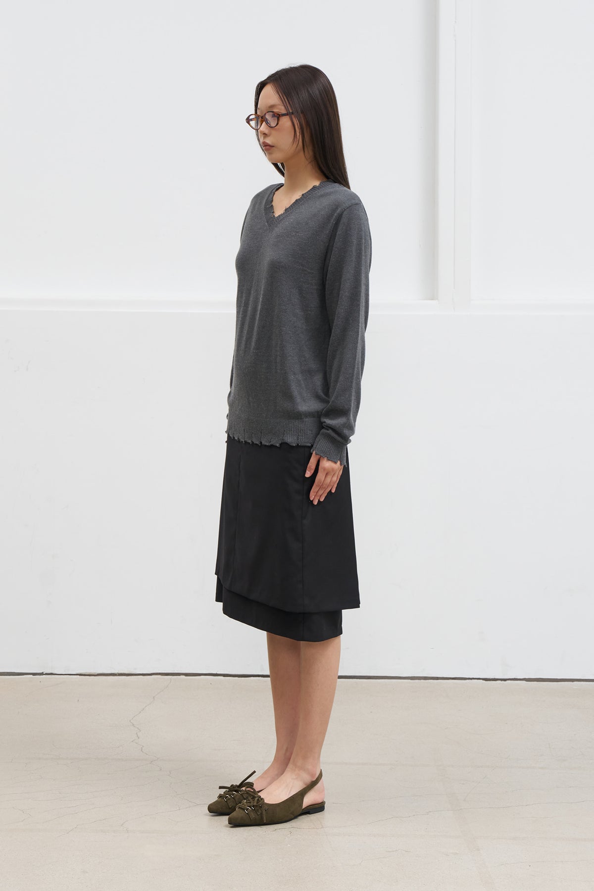 Deinet - Raw Edge Layered Midi Skirt (Black) product image 2 | TRAB K-Fashion Australia