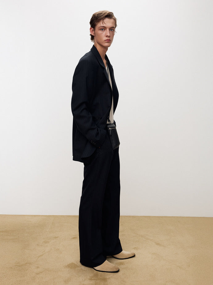 Tonywack - Striped Wool Relaxed Tailored Jacket (Navy Pinstripe) product image 1 | TRAB K-Fashion Australia