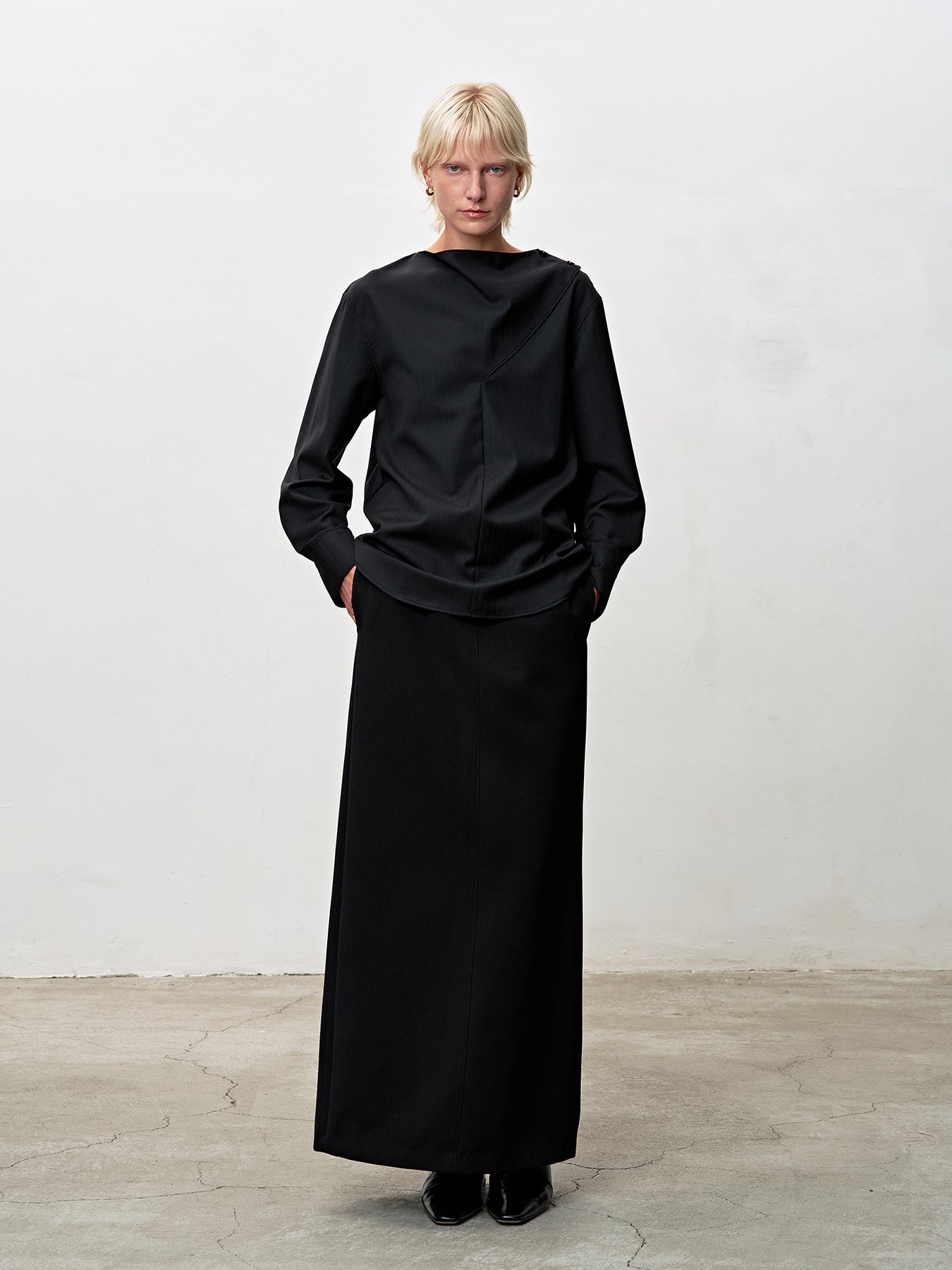 Tonywack - Herringbone Wool Cowl-Neck Blouse (Black) product image 3 | TRAB K-Fashion Australia