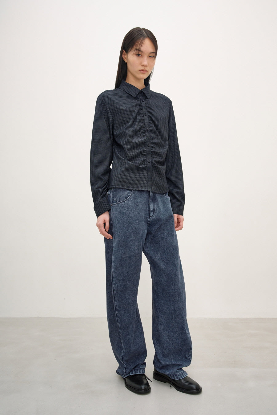 Insilence - Check Shirring Shirt (Black Check) product image 3 | TRAB K-Fashion Australia