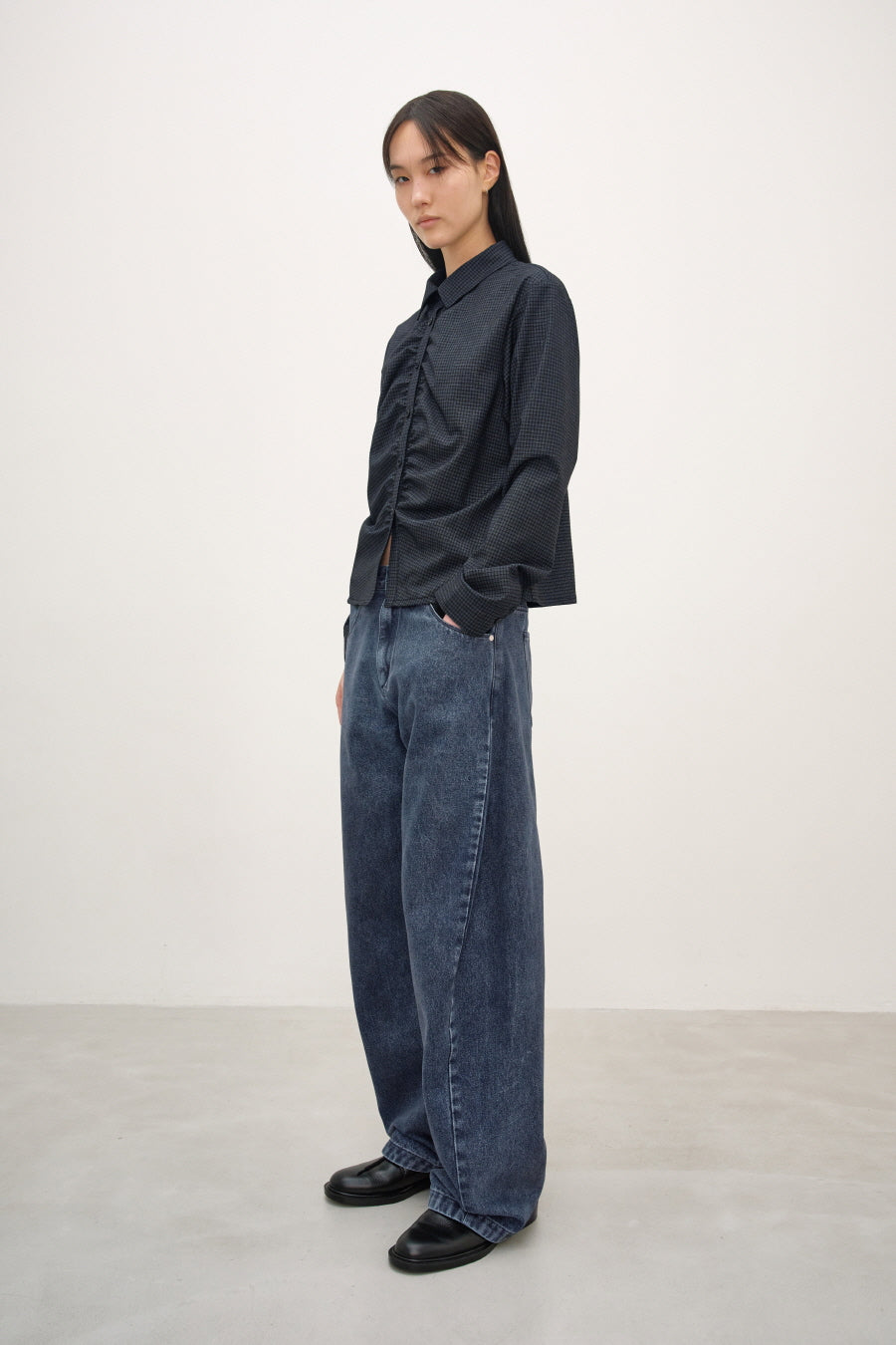 Insilence - Check Shirring Shirt (Black Check) product image 6 | TRAB K-Fashion Australia