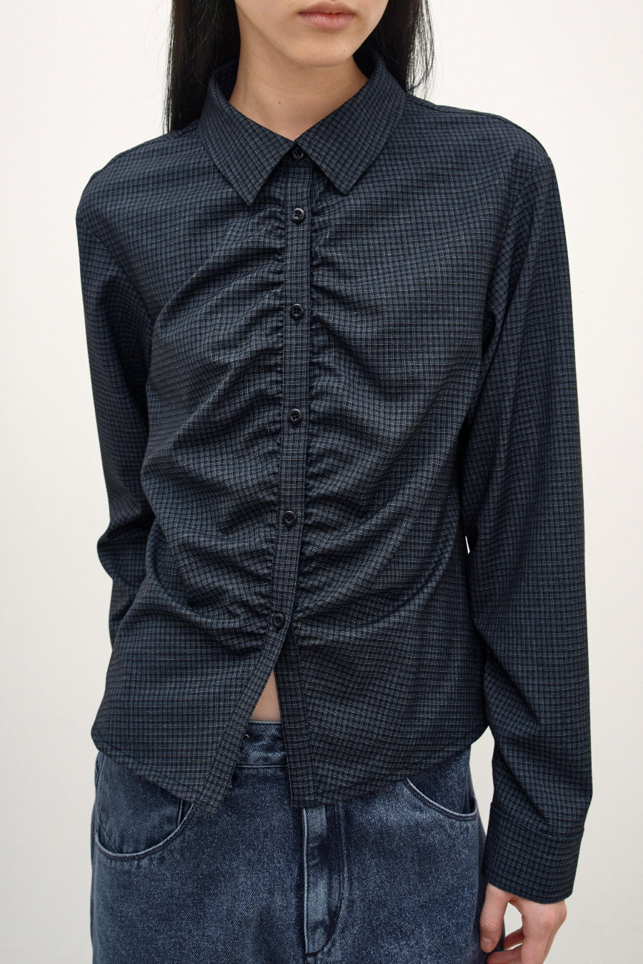 Insilence - Check Shirring Shirt (Black Check) product image 2 | TRAB K-Fashion Australia