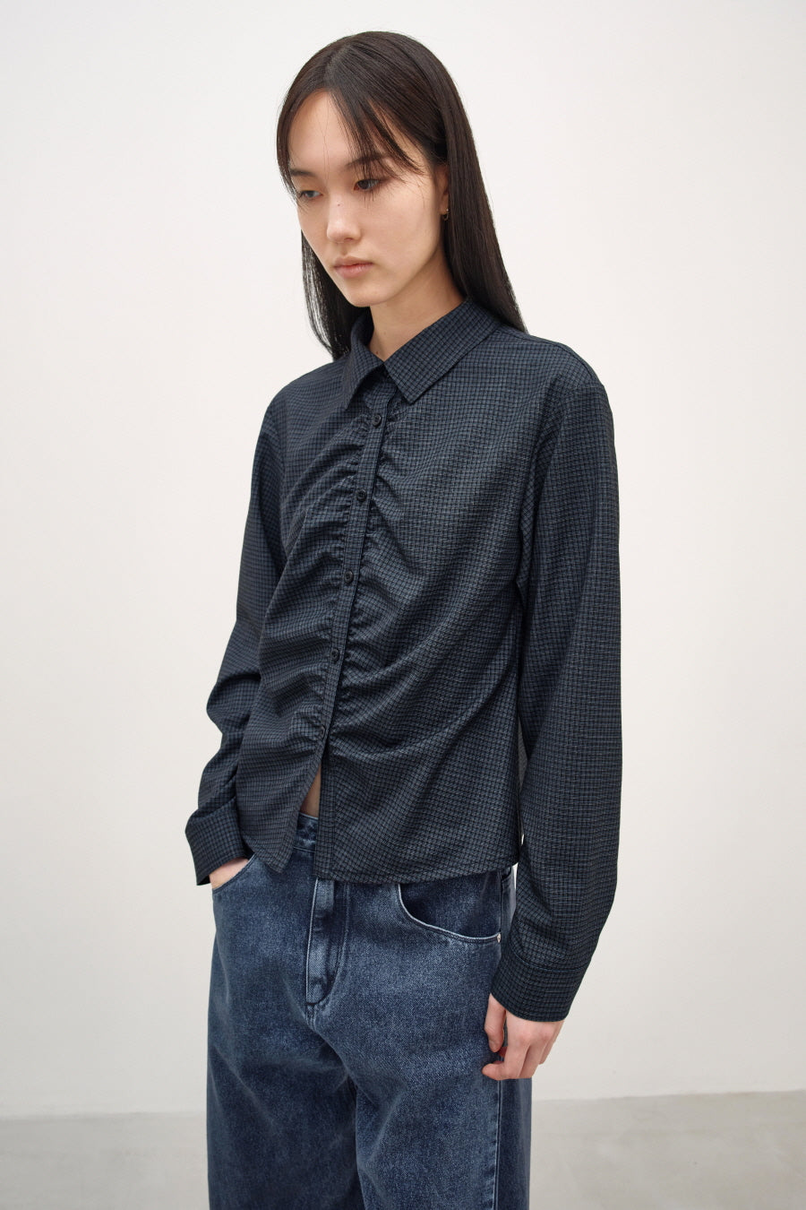 Insilence - Check Shirring Shirt (Black Check) product image 4 | TRAB K-Fashion Australia