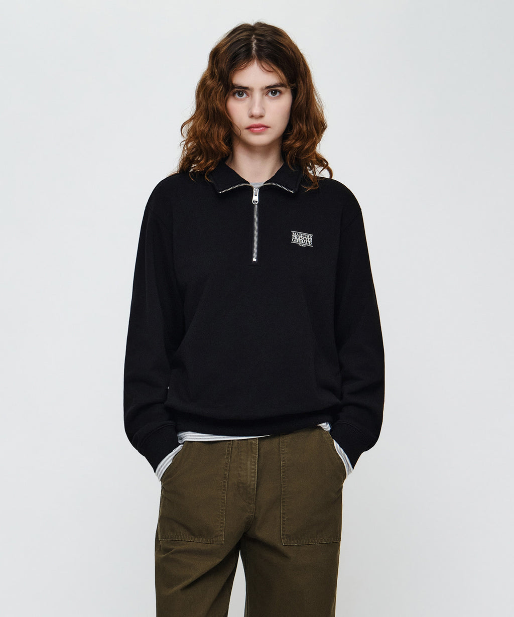 Marithe & Francois Girbaud - Small Classic Logo Half Zipup Sweatshirt (Black) product image 1 | TRAB K-Fashion Australia