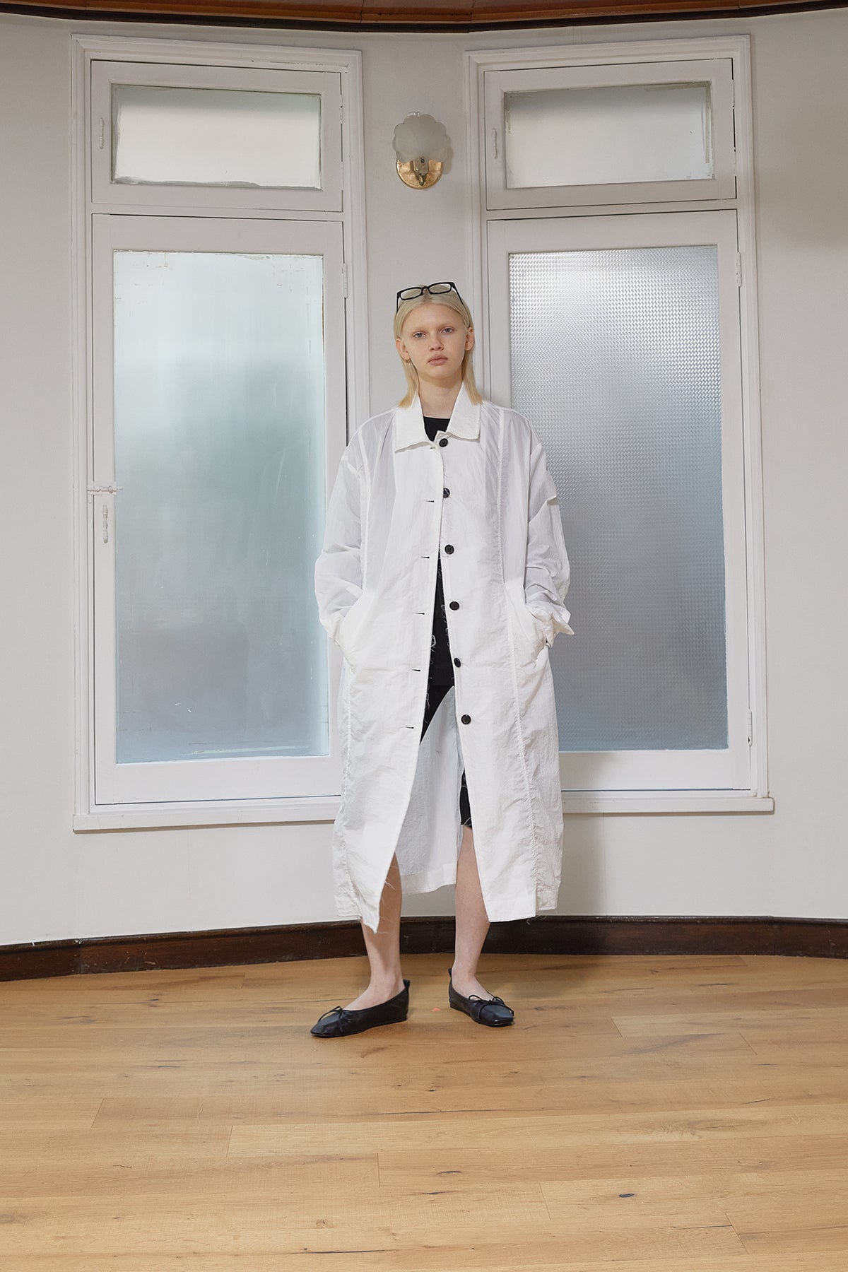 Matin Kim - Back Logo Point Nylon Long Coat (White) product image 8 | TRAB K-Fashion Australia