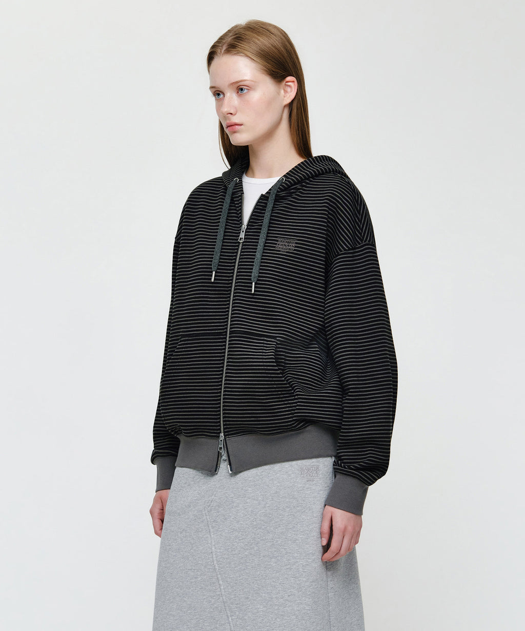 Marithe & Francois Girbaud - Small Classic Logo Stripe Oversized Hoodie Zipup (Charcoal) product image 5 | TRAB K-Fashion Australia