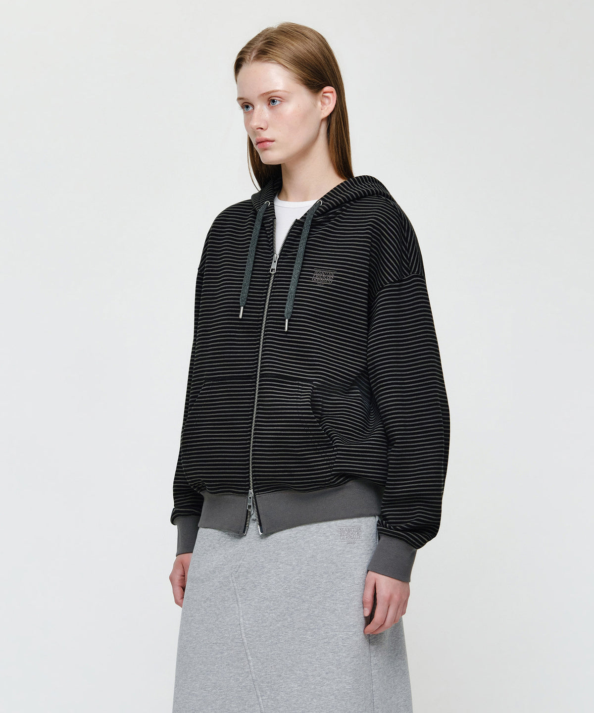 Marithe & Francois Girbaud - Small Classic Logo Stripe Oversized Hoodie Zipup (Charcoal) product image 5 | TRAB K-Fashion Australia