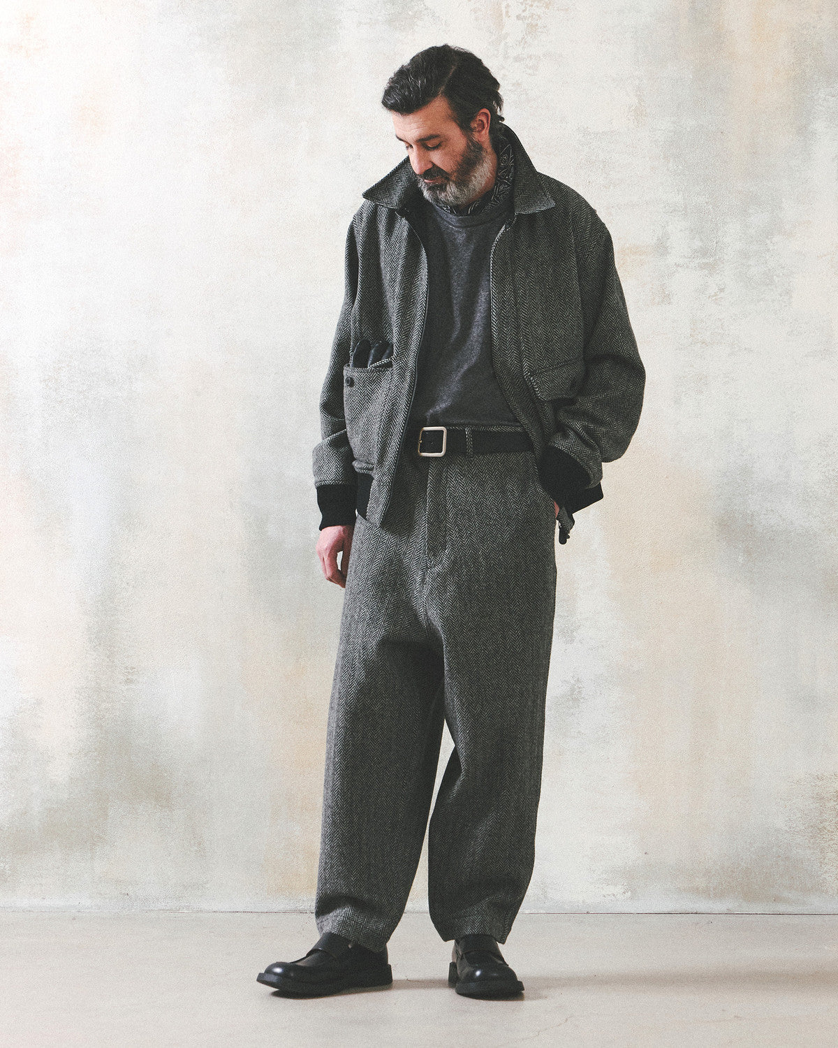 Eastlogue - A-2 Flight Jumper (Black Wool Herringbone) product image 4 | TRAB K-Fashion Australia