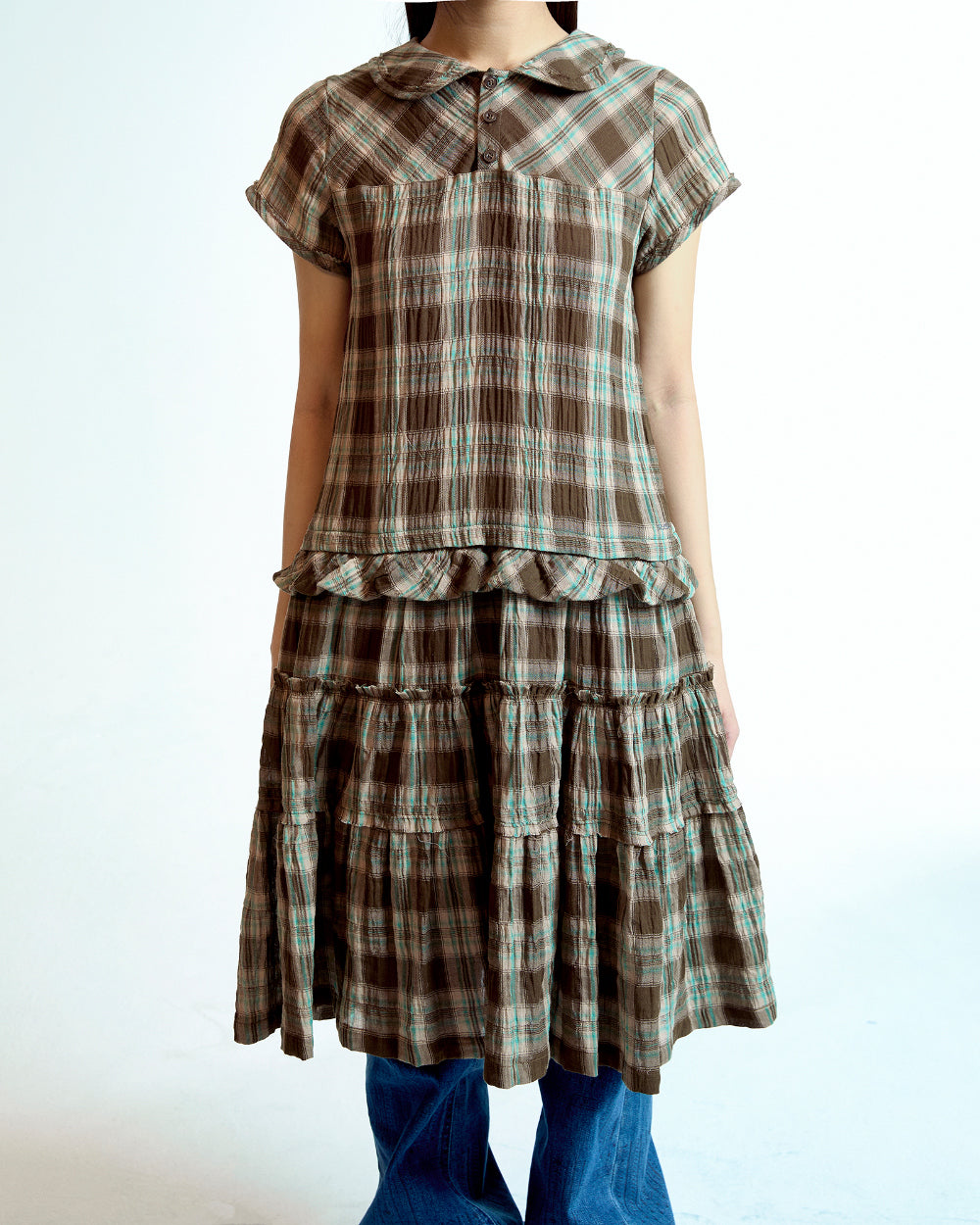 Coyseio - Raw Edge Check One Piece (Brown) product image 6 | TRAB K-Fashion Australia