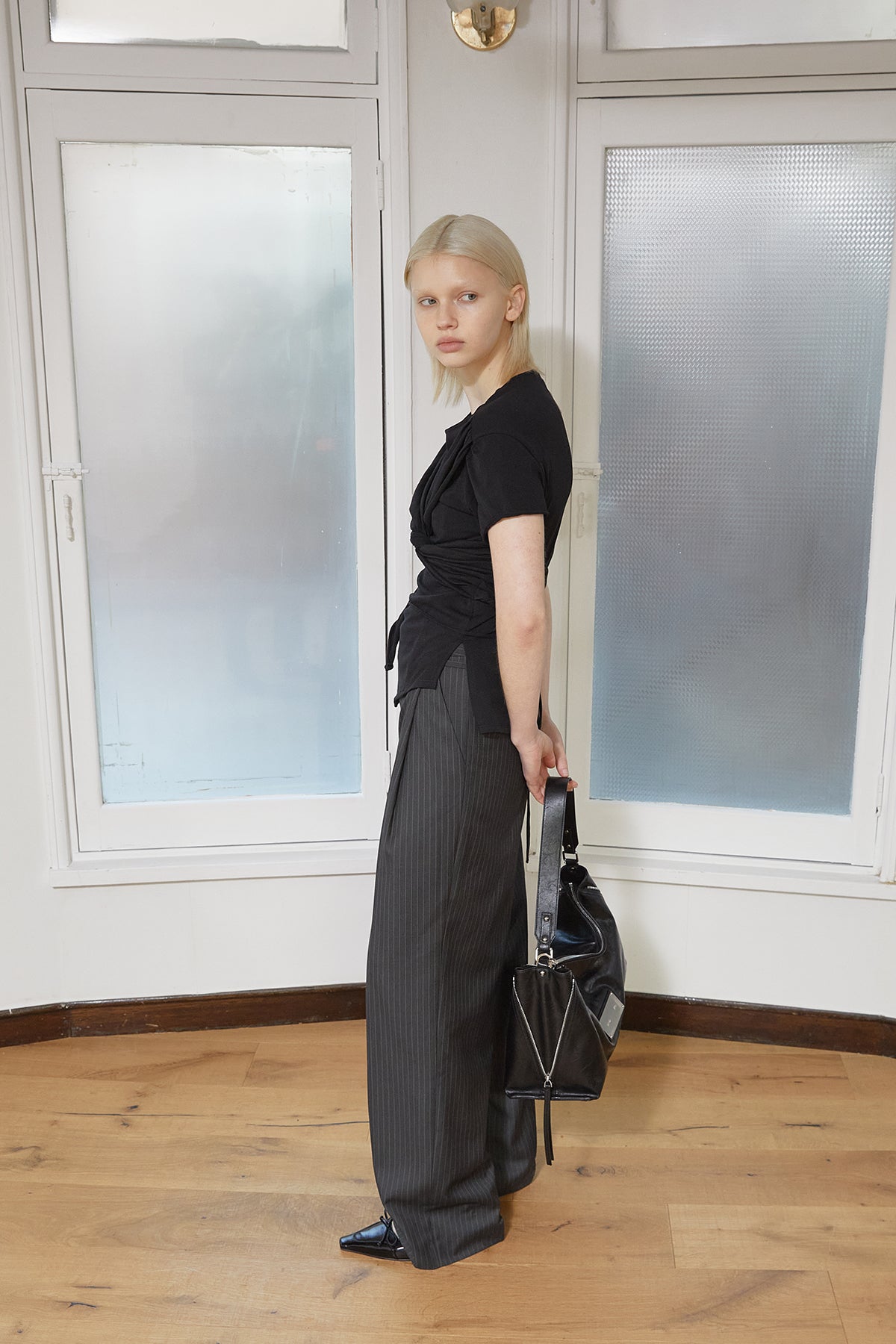 Matin Kim - Tuck Point Stripe Trouser (Charcoal) product image 14 | TRAB K-Fashion Australia