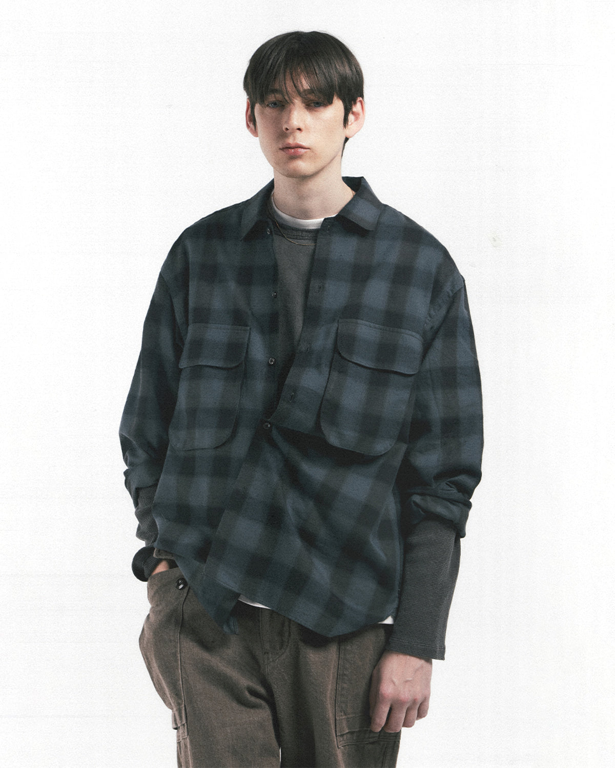 Eastlogue - Comfy Wide Shirts (Charcoal Ombre Check) product image 2 | TRAB K-Fashion Australia