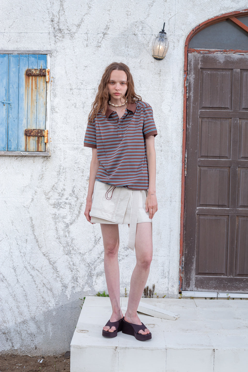 Matin Kim - Stitch Point Belted Wrap Skirt (Light Beige) product image 6 | TRAB K-Fashion Australia