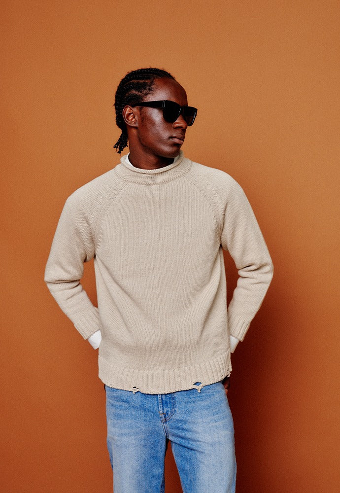 Tonywack - Raglan Rollneck Distressed Sweater (Clay Beige) product image 1 | TRAB K-Fashion Australia