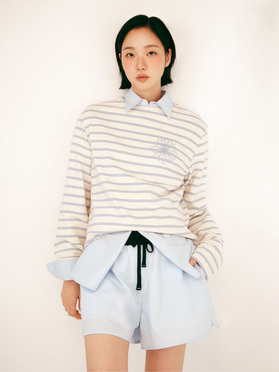 Mardi Mercredi - Cotton Shorts Contrast Waistband (Sky) product image 1 | TRAB K-Fashion Australia